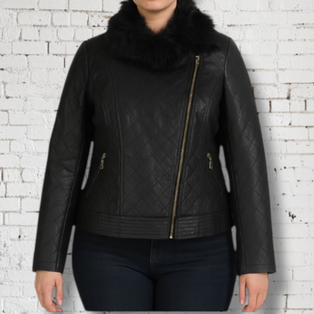 IMAN Global Chic Black Leather Jacket - Platinum Collection